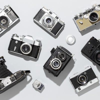 vintage photo cameras arrangement 1